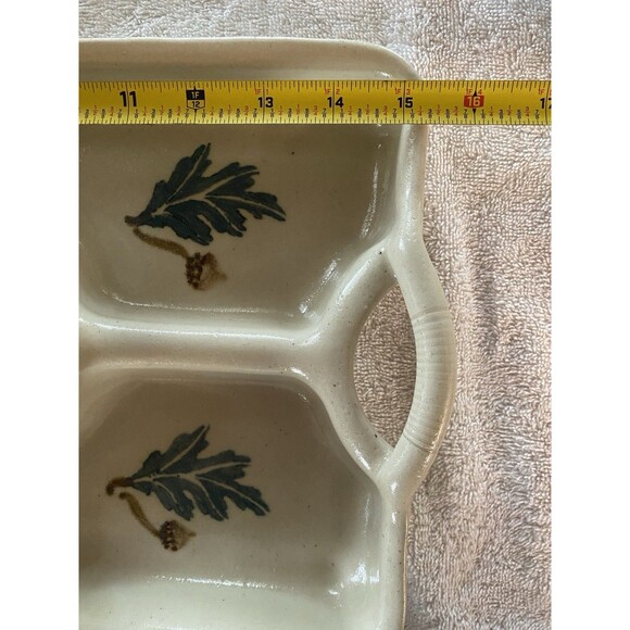 Stegall Signed Pottery Oak Leaves Appetizer Veggie Fruit Chip & Dip Tray - Picture 9 of 10